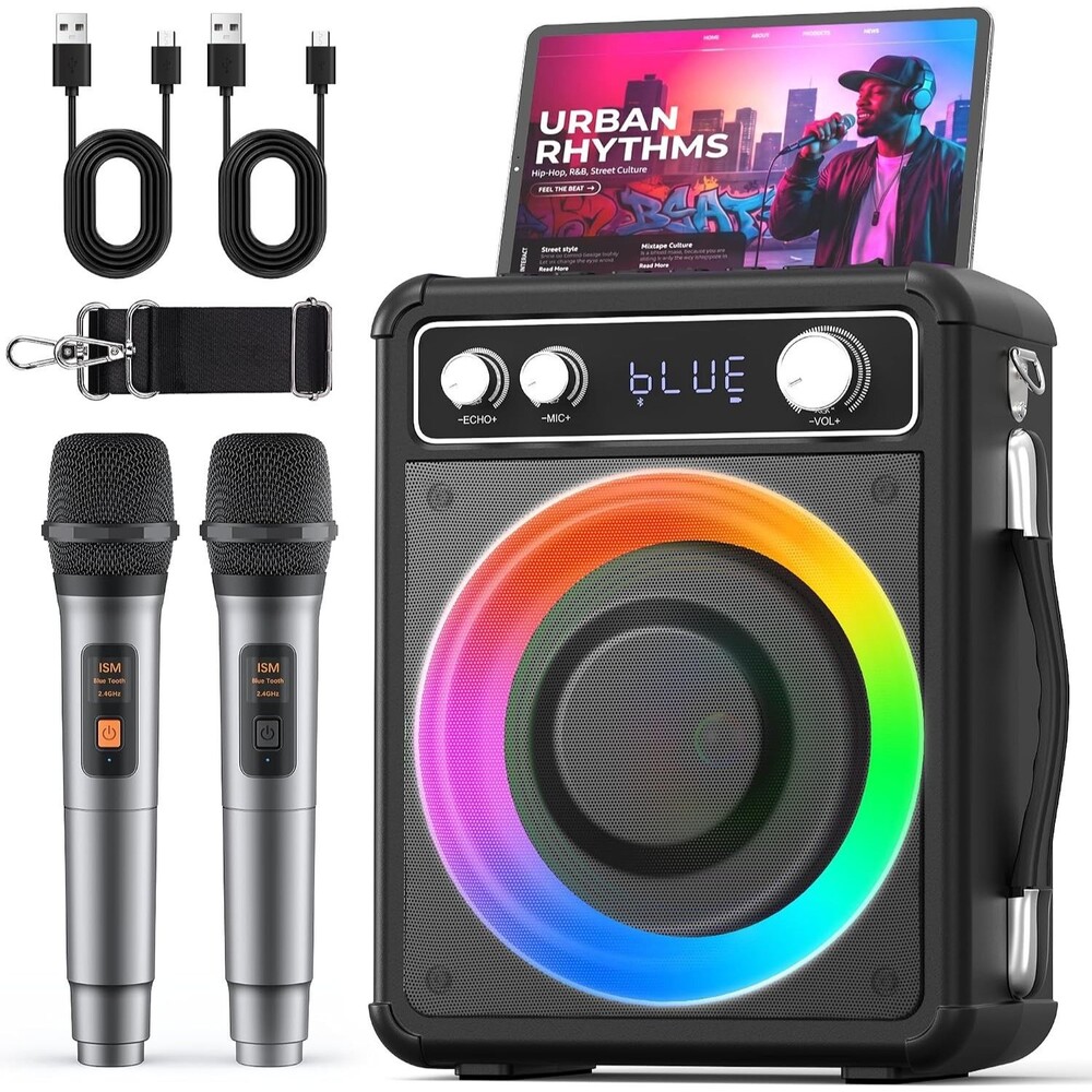 VOSOCO Karaoke Machine 2 Wireless Mics Bluetooth Speaker PA